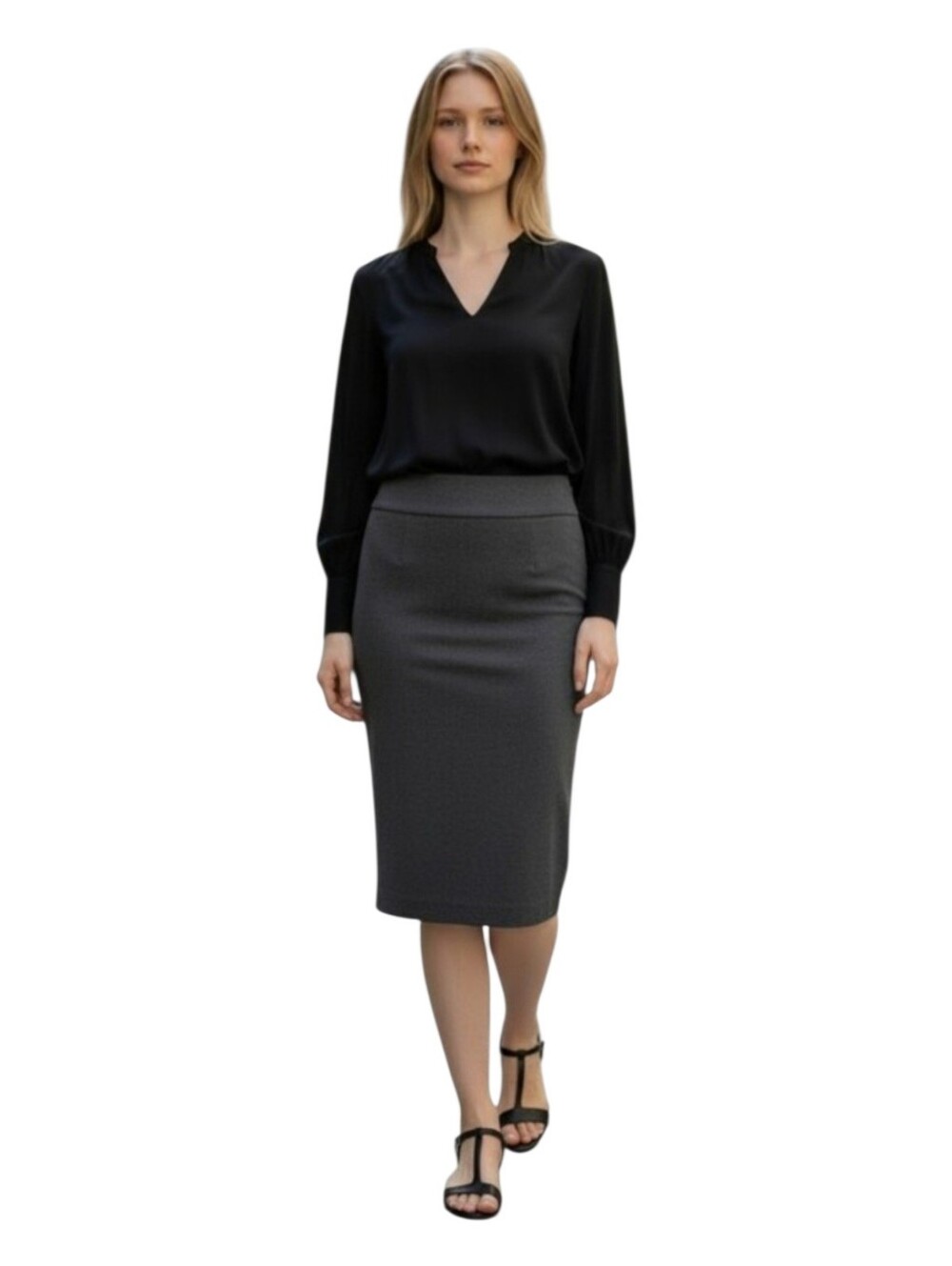 JOSEF Grey-Black Wide Waistband Pencil Skirt